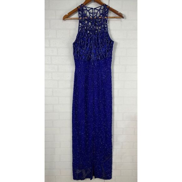 Scala Womens Silk Beaded Dress size Medium Blue Long Dress - Picture 2 of 16